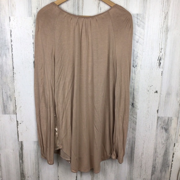 Knox Rose Blouse Beige Sequins V Neck Tunic Shirt Peasant Bohemian XL. - Picture 2 of 6